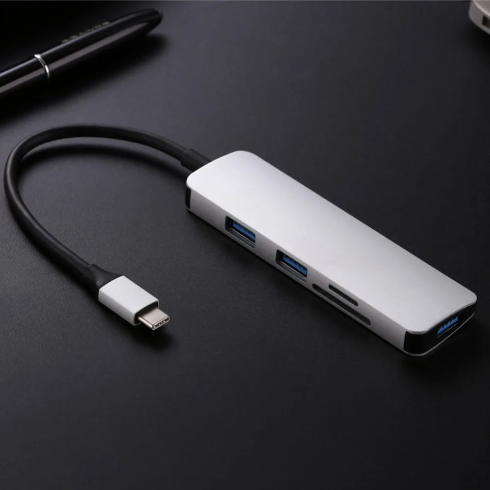 Многофункциональный 5 в 1 адаптер type-c USB 3,0 концентратор сплиттер с TF/SD кард-ридером