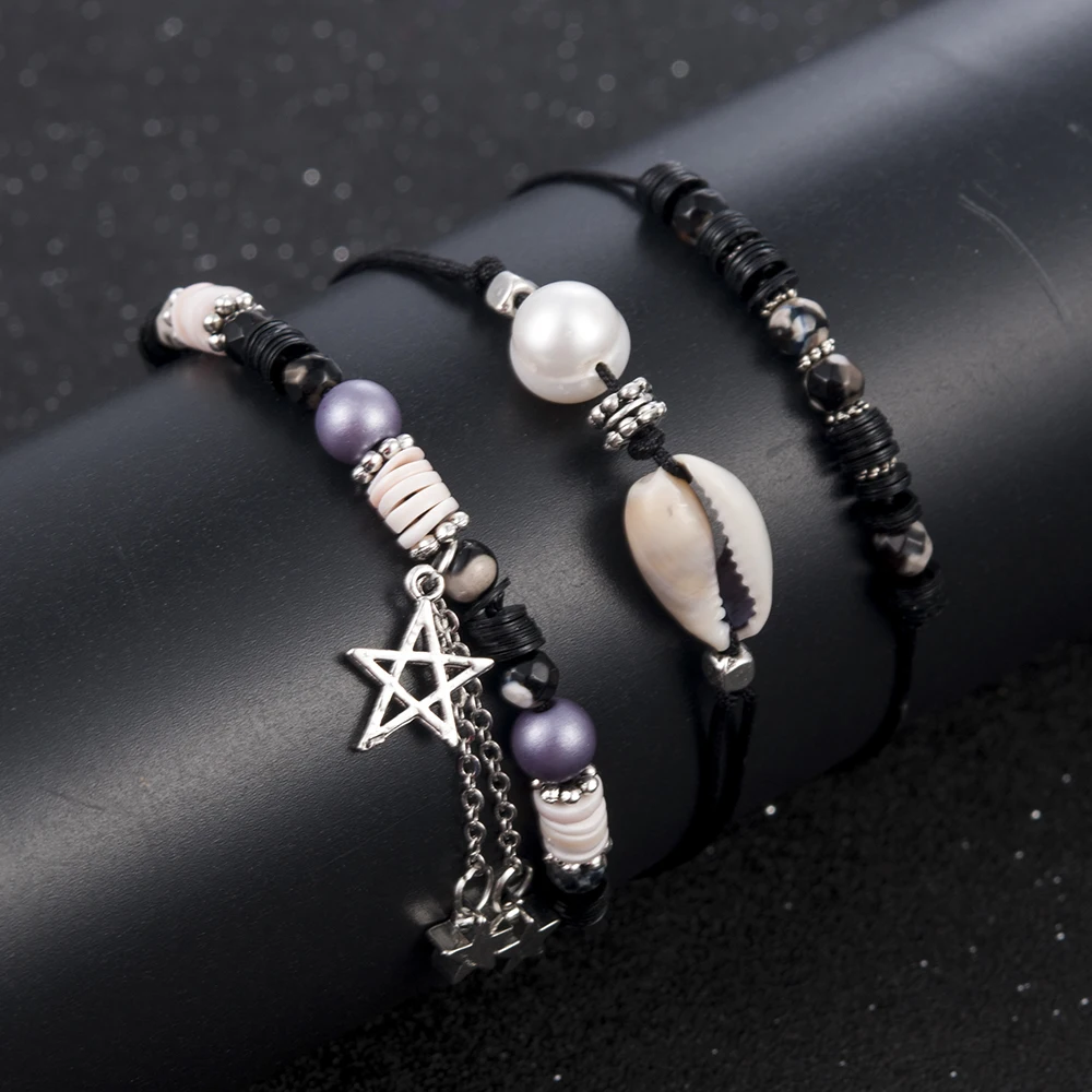 3 шт./компл. Boho Для женщин Оболочка жемчужные бусы, натуральный камень, сердечко с бахромой в виде звезд, с украшением в виде кристаллов браслет подарок на летнюю вечеринку браслет-напульсник, высочайшего качества, senhora