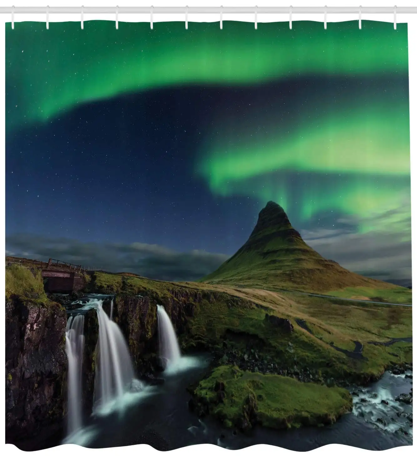 Aurora Borealis занавеска для душа водопад киркюфеллсфос в горы Исландская картина