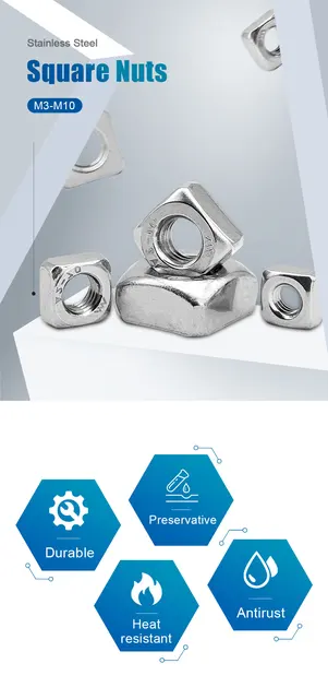 Dadi Quadrati M5 - Set 10 Pezzi In Acciaio Zincato | Dadi Piatti 8x2.7mm | DIN 562