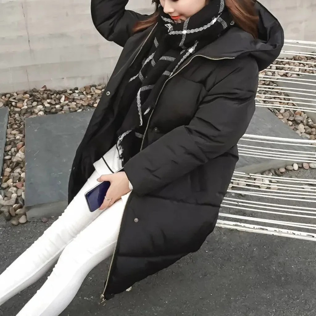 Women's Long Skiing Jackets White Winter Hooded Parkas Zipper Warm Windbreak Warm Female Slim Sintepon Parkas Outwear Coat