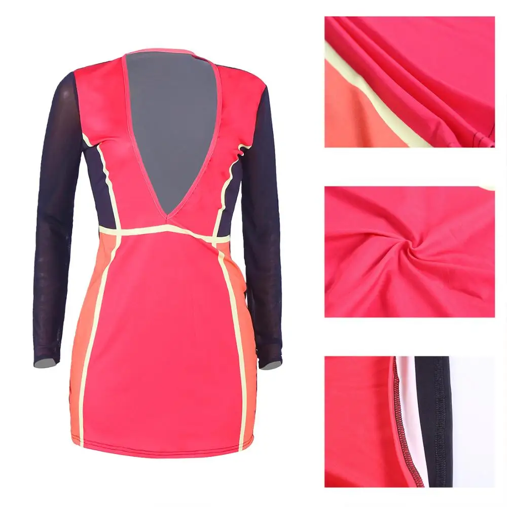 Сексуальное платье с глубоким v образным вырезом цветное Сетчатое женское