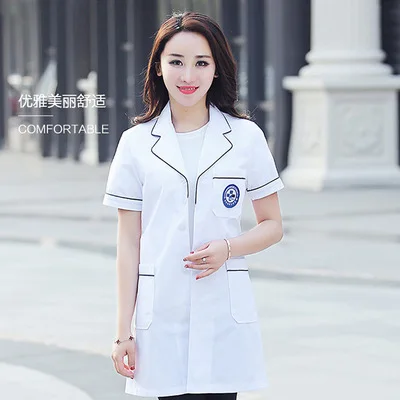 

Женский костюм врача в белом пальто и медсестры с короткими рукавами для салона красоты, косметолога, на заказ