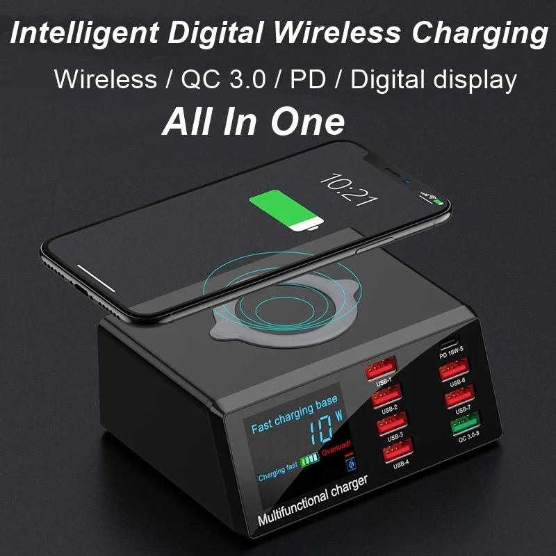 US $24.53 Tongdaytech 100W Multi 8 Port USB Fast Charger For Iphone 11 Pro XS XR 8 Quick Charge 30 Qi Wireless Charger For Samsung S10 S9