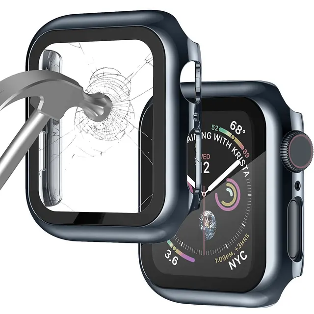 Glass + Cover for Apple Watch Case 45mm 41mm 44mm 40mm 42mm 38mm Screen Protector Accessories for iWatch Series7 6 5 4 3 se Gray