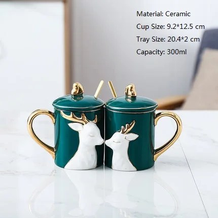 2Pcs-A(Lid spoon OUSSIRRO 2 шт./компл. Творческий Керамика пара чашка кружка Love с ложкой лоток крышкой ко Дню Святого Валентина свадьбы подарки на день рождения с подарочной коробкой - Цвет: 2Pcs-A(Lid spoon