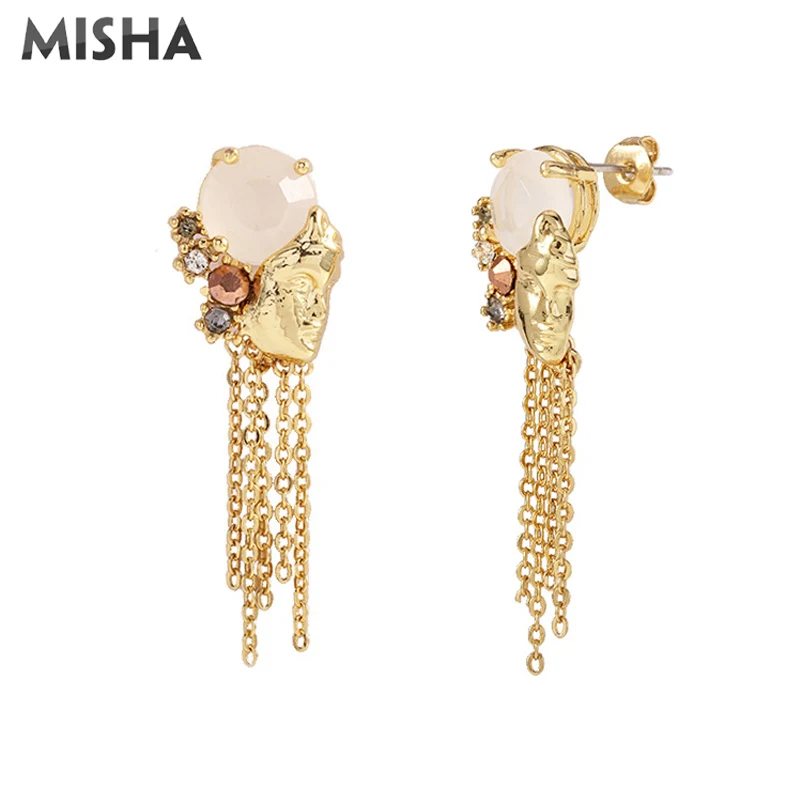 MISHA, модные серьги для женщин, кисточки, висячие серьги-гвоздики, имитация драгоценных камней, амулеты, ювелирные изделия для девочек, дамские подарки L947