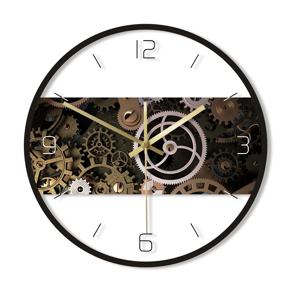 Mechanism Texture Printed Wall Clock Clockwork Steampunk Gear Contemporary Watch Mechanical Engineer Mechanic Zegar Scienny