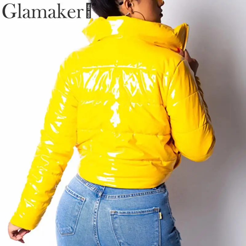 Glamaker PU короткое пальто куртка женская с длинным рукавом стоячий воротник на молнии элегантное пальто Женская осенне-зимняя уличная мода теплая Сексуальная кофта