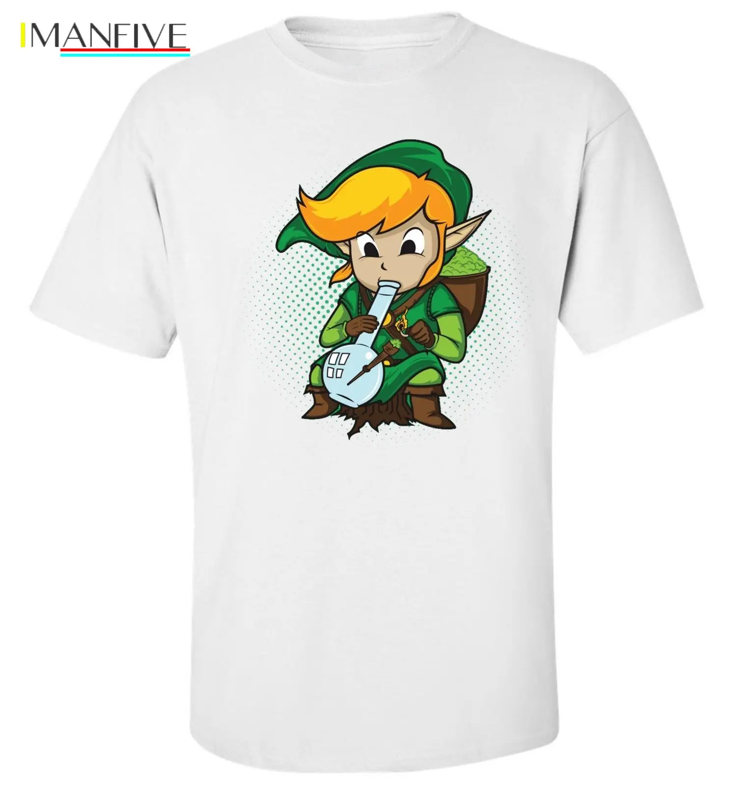 

Zelda Link Smoking Weed Funny Parody Men's Printed White Cotton T-shirt Top Tee Cartoon t shirt men Unisex New Fashion tshirt
