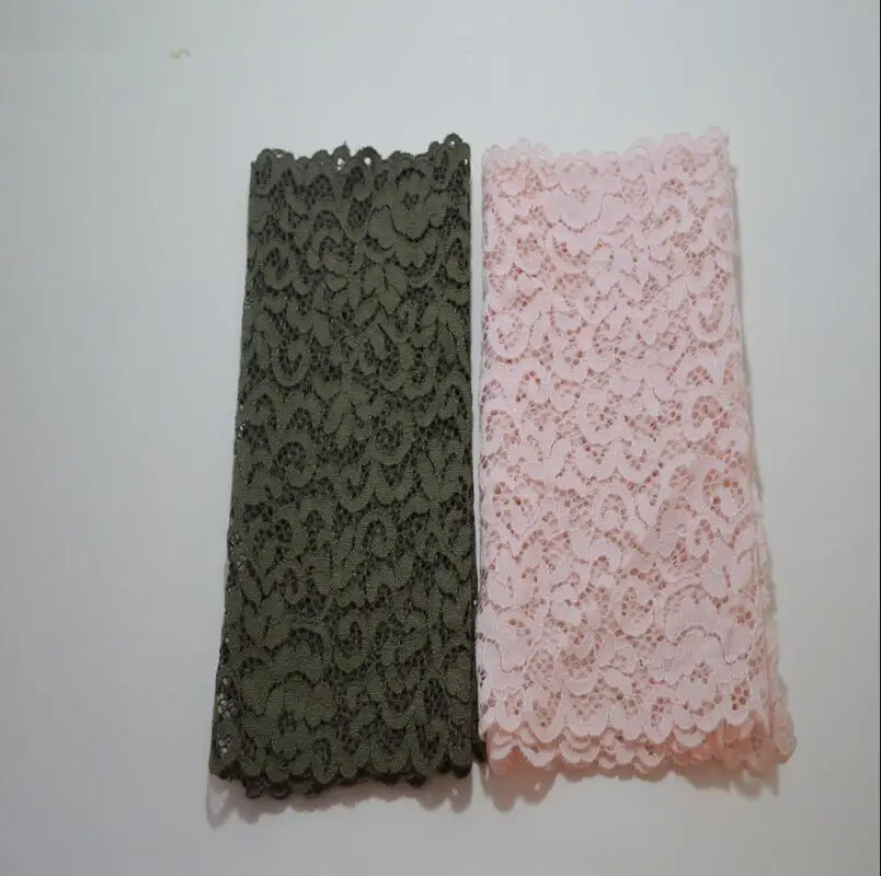 

1 Meter 23cm Width Nylon Spandex Army Green Pink Lace Elastic Lace Trim Stretch Italy Lace Trimming
