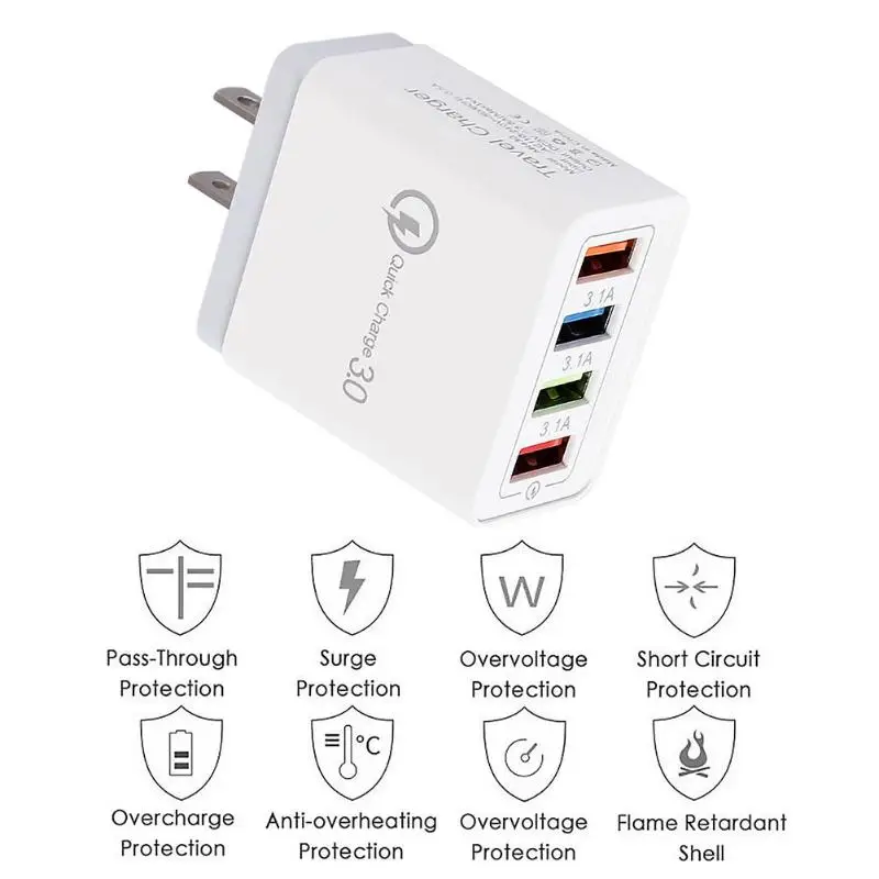 Зарядное устройство USB 4 в 1 usb-хаб QC 3,0, настенное зарядное устройство, цветное, умное, быстрое зарядное устройство, для путешествий, универсальное зарядное устройство для телефона, штепсельная вилка европейского и американского стандарта