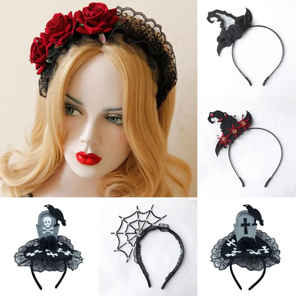 1 шт. вечерние украшения для Хэллоуина Готическая роза крест Череп шляпа ведьмы
