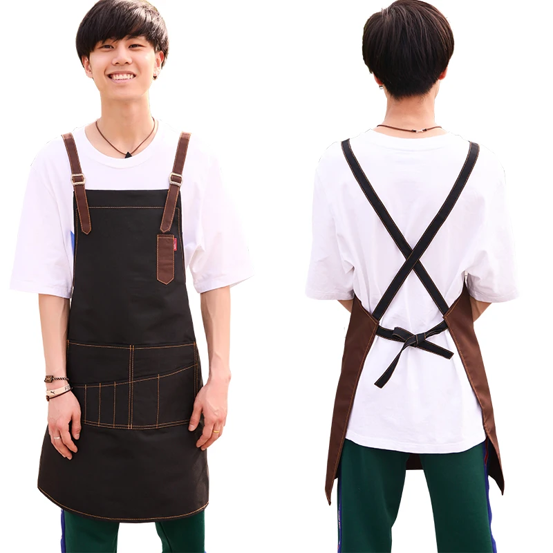 

Senyue BBQ Cotton Canvas Apron Bib Leather Straps Chef Kitchen Apron for Women Men Pockets barber cook Restaurant Waitress Logo