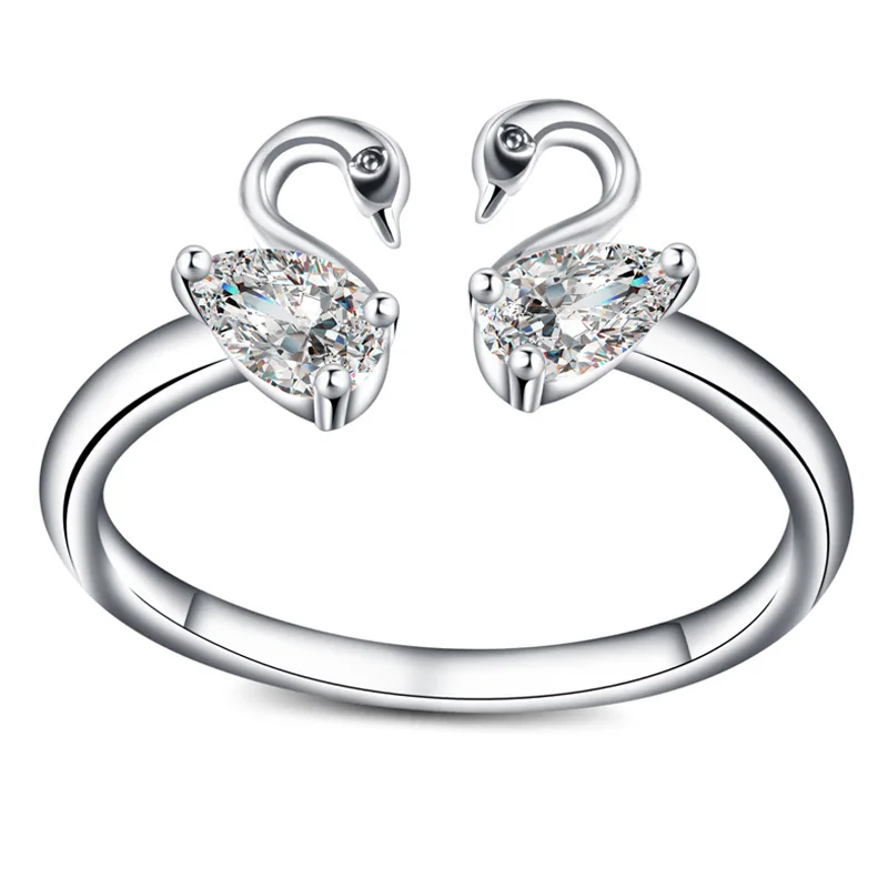 

CHUHAN Sweet Two Swan Zircon Ladies Open Ring Birthday Gift for Your Little Princess Daughter Animal Birthday Gift Wedding Band