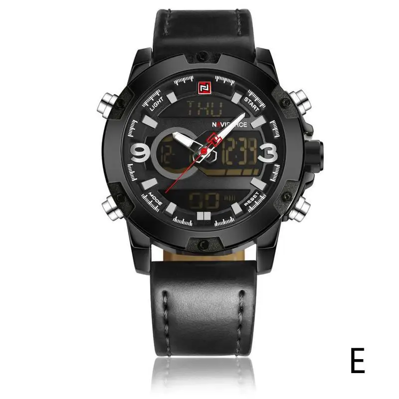 Naviforce многофункциональные мужские часы с двойным дисплеем светящиеся модные деловые водонепроницаемые кварцевые мужские часы Топ люксовый бренд - Цвет: E