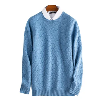 

Winter crew neck cashmere sweater men's twist flower youth sweater cashmere sweater men's solid color base shirt men's clothing