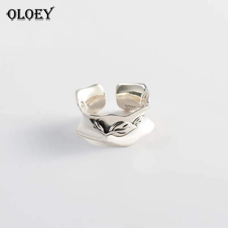 OLOEY, твердые 925 пробы, серебряные, открытые кольца для женщин, Корея, неровный лист, преувеличенное, регулируемое кольцо на палец, хорошее ювелирное изделие YMR921