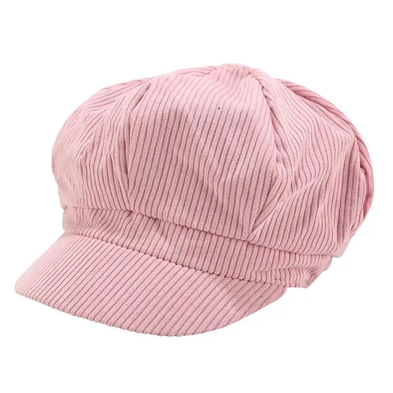 D Korean Corduroy Octagonal Hats Autumn Winter Women Solid Retro Painter Caps - Цвет: D