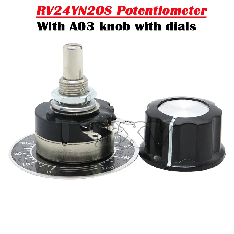 RV24YN20S 1K 2K 5K 10K 20K 50K 100K 1M Ohm Single Turn Carbon Film Rotary Taper Potentiometer With A03 Knob With Dial 1Set(3PCS) multiturn potentiometer rotary potentiometer adjustable resistor