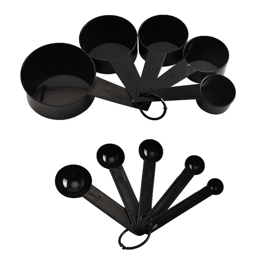 

10pcs/set Tea With Scale Cooking Black Gadgets Measuring Spoons Assorted Scoops Durable Plastic Practical Cups Baking Kitchen