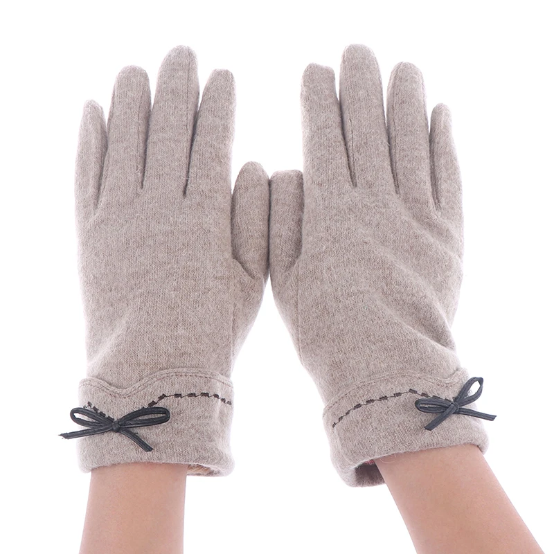 1Pair Fashion Female Wool Gloves Winter Warm Cashmere Full Finger Bow Gloves