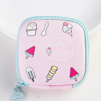 

Popular Women Small Mini Wallet Holder Coin Purse Square Cartoon Summer Style Zip Bag Child Girls Mini Wallet PU Leather