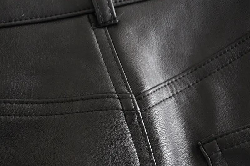 KZ139 новые осенние короткие эластичные манжеты ноги pu кожаные брюки женские черные повседневные брюки
