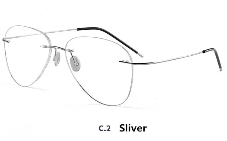 C6 Sliver Pilot Ultra-light Men Glasses Frames Rimless Eyeglasses Optical Business Eyewear Prescription Titanium Alloy Light Handsome - Frame Color: C6 Sliver