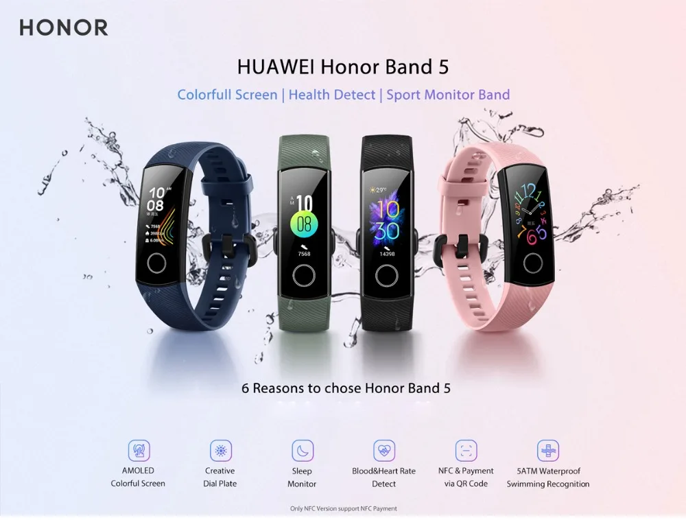 Фитнес-трекер huawei Honor Band 5 Band5 с цветным экраном, пульсометром, кислородом и датчиком сна