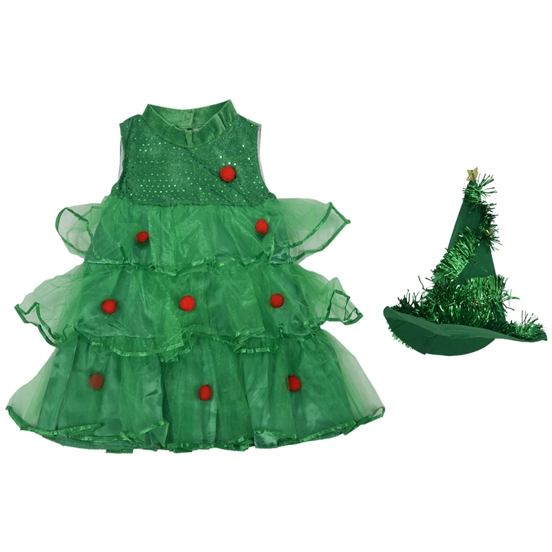Лидер продаж; платья без рукавов для маленьких девочек Детская зеленая одежда костюмы на Рождество и Хэллоуин; платье для рождественской елки и шляпы ведьмы; M