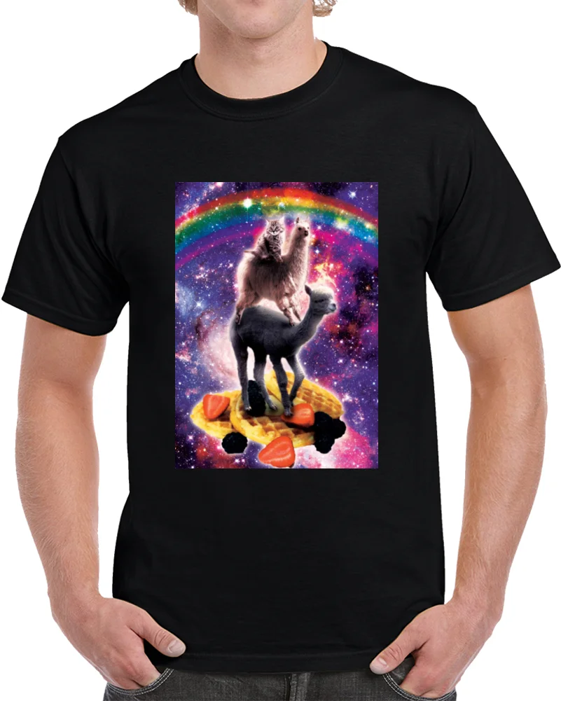 Мужская футболка космическая кошка лама Альпака случайная галактика женская |