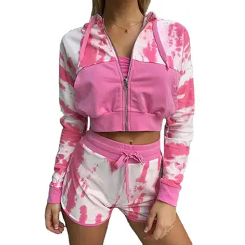 

Autumn New Style European and American Women's Tie-dye Printing Stitching Long-sleeved Hooded Home Set