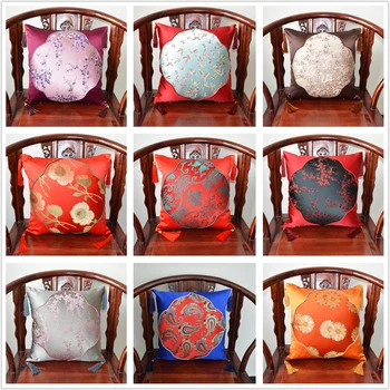 

Sofa Pillow Case Simulation Silk Brocade Cushion Cover Tassel Pillow Cover Pillowcase Cover Retro Chinese Style Home