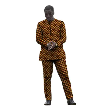 

African fashion men pant sets Ankara styles long sleeve tops patch trousers dashiki outfits man African event suits