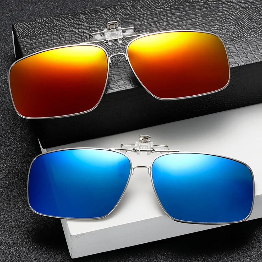 Mens metal clip on sunglasses For eyeglasses Polarized UV400 Women square night vision driving sun glasses