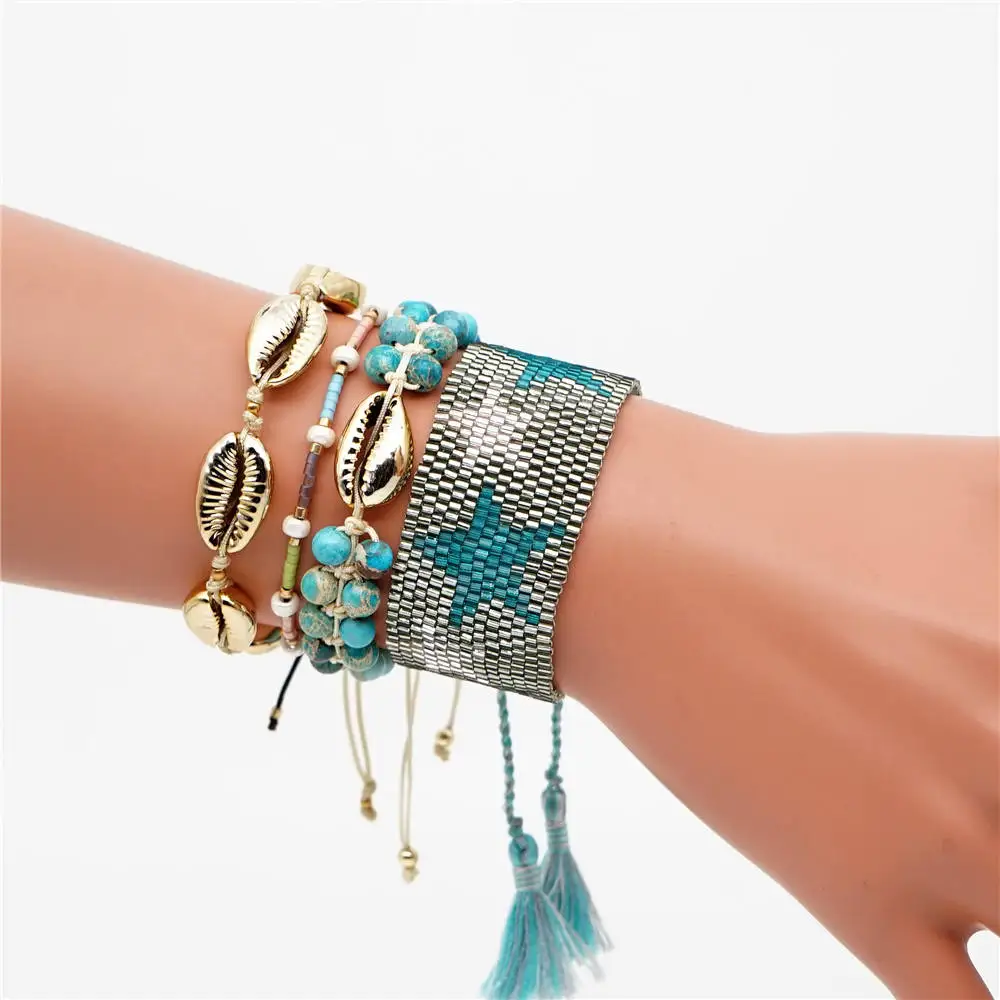 Go2boho Delcia MIYUKI браслет в виде ракушки браслет для женщин Звезда Pulseras Mujer ювелирные изделия Лето Пляж кисточкой натуральный камень нарукавная повязка