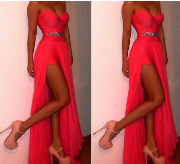 

New Arrival Sexy High Silt Beaded Red Prom Dresses Gowns Elegant Sweetheart Long Formal Dress Vestidos De Festa Longo 2014