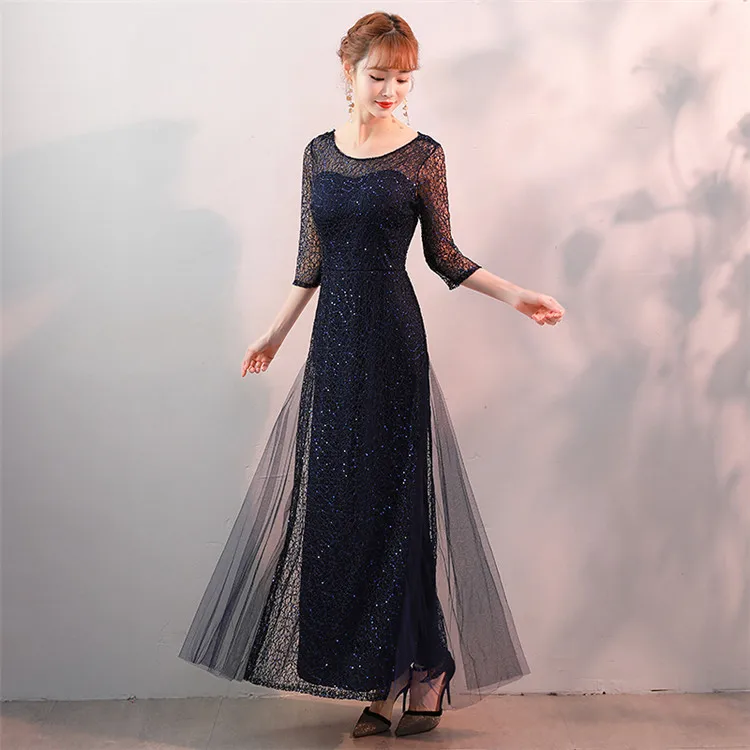 Real shot new ladies sequins round neck party dress fashion ladies temperament banquet high-end atmosphere elegant dress