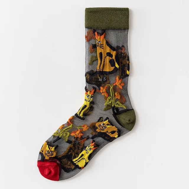 France Fresh Floral Art Funny Socks Transparent Abstract Design Lace Cute Socks Women Jacquard Sokken Skarpetki Calcetines Mujer 3