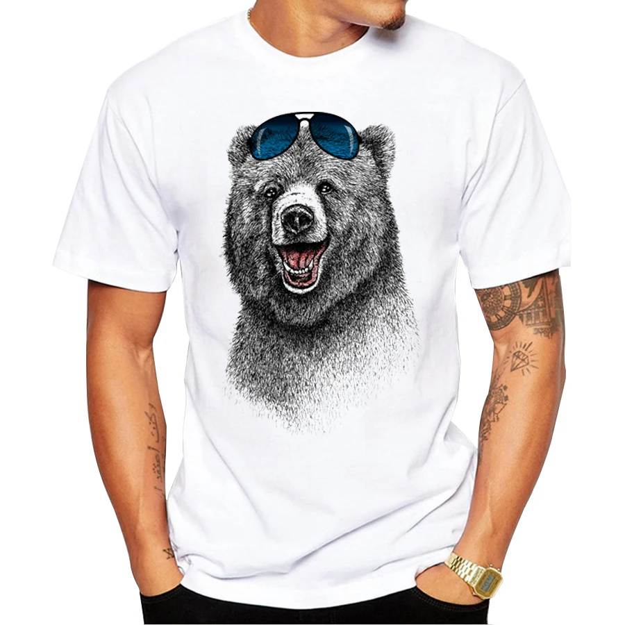 Men Funny Laughing Bear T-Shirt Short Sleeve The Happiest Retro Printed T Shirts Tshirt Geek Casual Summer Tops Tee |