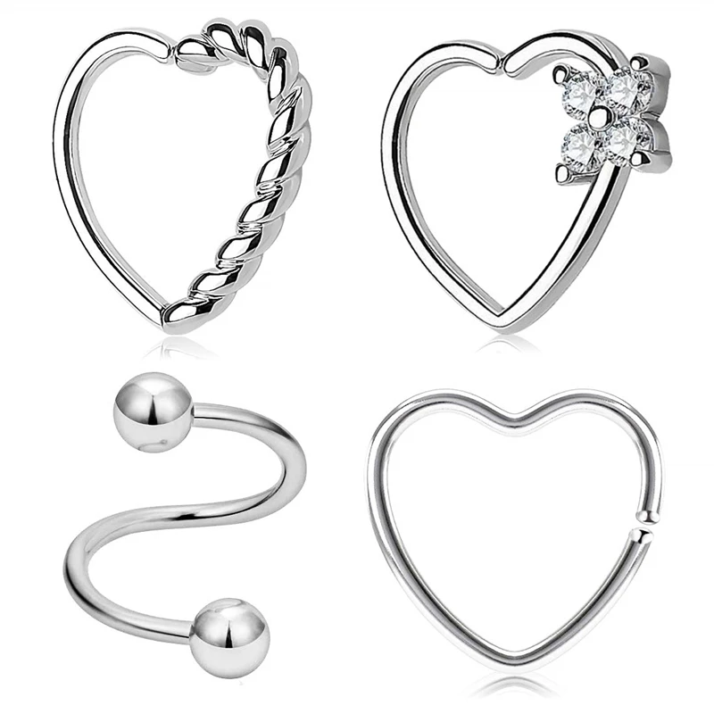 JFORYOU 4 шт Daith серьги с морской раковиной в форме сердца из нержавеющей стали 16 г хряща Tragus серьги-спирали для женщин и мужчин