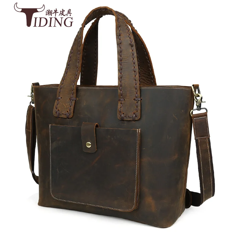 

Genuine Leather Retro Handmade Horse Leather Shoulder Bag Handbag Ultra Large Capacity Travel Bag 1075