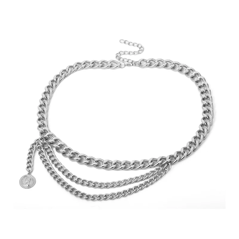 silver chain belt Пояс с цепочкой на талии, модные золотые металлические ремни для женщин, в стиле хип-хоп, серебряные цепи, Женский дизайнерский ремень ketting riem ceinture femme - Цвет: silver chain belt