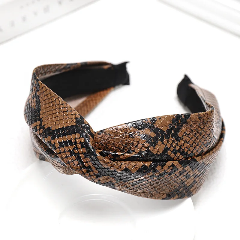 C759 brown cross Модные ободки для волос из искусственной кожи с узором «крокодиловая кожа» для женщин, заколки для волос, обруч для волос, аксессуары для волос для девочек, opaska do wlosow - Цвет: C759 brown cross