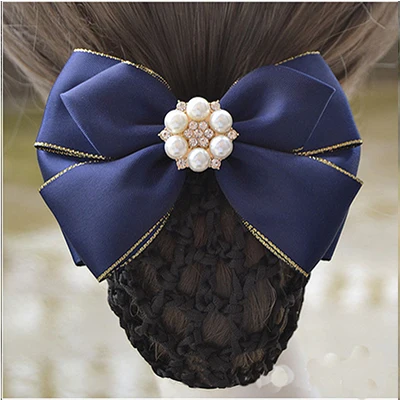 Fashion Handmade Office Lady Bow Tie Barrette Hair Clip Cover Bowknot Net Bun Snood Hair Accestory - Color: M