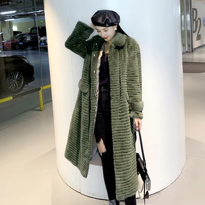 Fang Tai меховые зимние импортные бархатные норковые меховые пальто для женщин с отложным воротником норковые пальто женские х-длинные пальто из натурального меха - Цвет: Армейский зеленый
