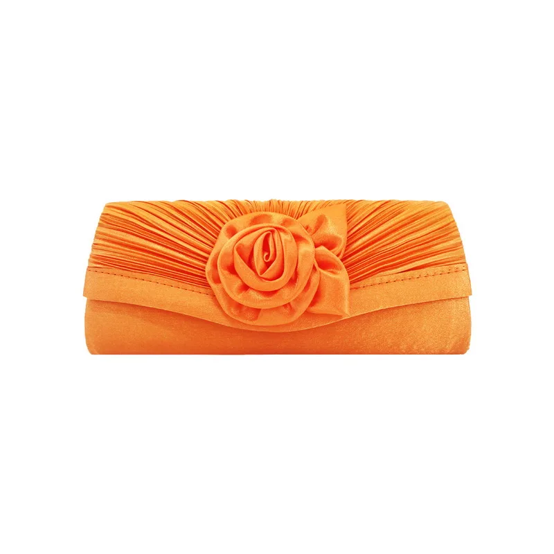 Orange Женская сумка-клатч на ремне через плечо, атласная сумочка с цветочным украшением, однотонная сумка, вечерняя сумочка-клатч - Цвет: Orange