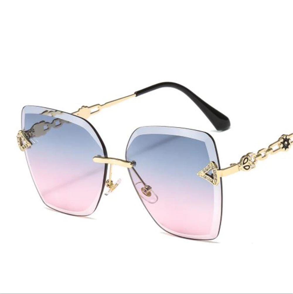 Blue pink Новые бескаркасные женские солнцезащитные очки с лисой головой, окаймленные океанские солнечные очки, элегантные модные очки для путешествий и фотосъемки - Цвет линз: Blue pink