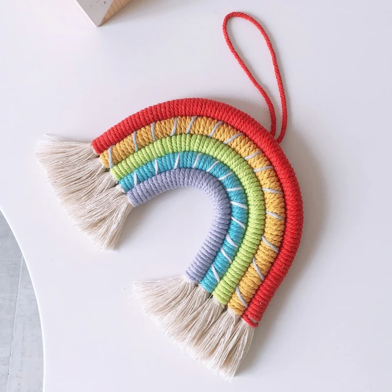 Color 1 Радужное подвесное украшение 24x24 см в скандинавском стиле, декор для детской комнаты из хлопчатобумажной веревки ручной работы, Тканое Радужное Настенное подвесное украшение - Цвет: Color 1